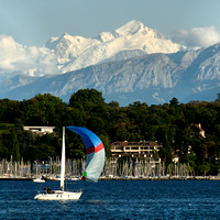 Mont Blanc towers over lake Geneva.