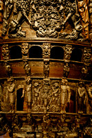 Detailed wooden figures adorn the stern.